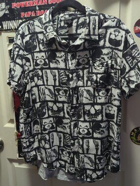 Hot Topic Shirt Mens Large Black White Skeleton Skulls All Over Gothic X-ray Y2K